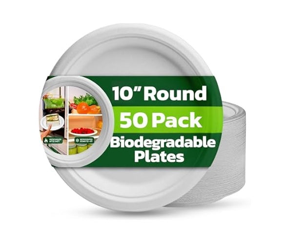 PARTY WORLD BIODEGRADABLE 10" PLATES 50PK