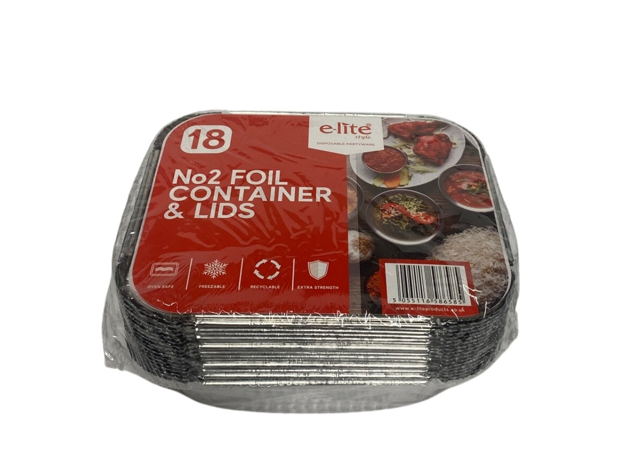 E-LITE FOIL CONTAINER & LIDS NO2 -18PK