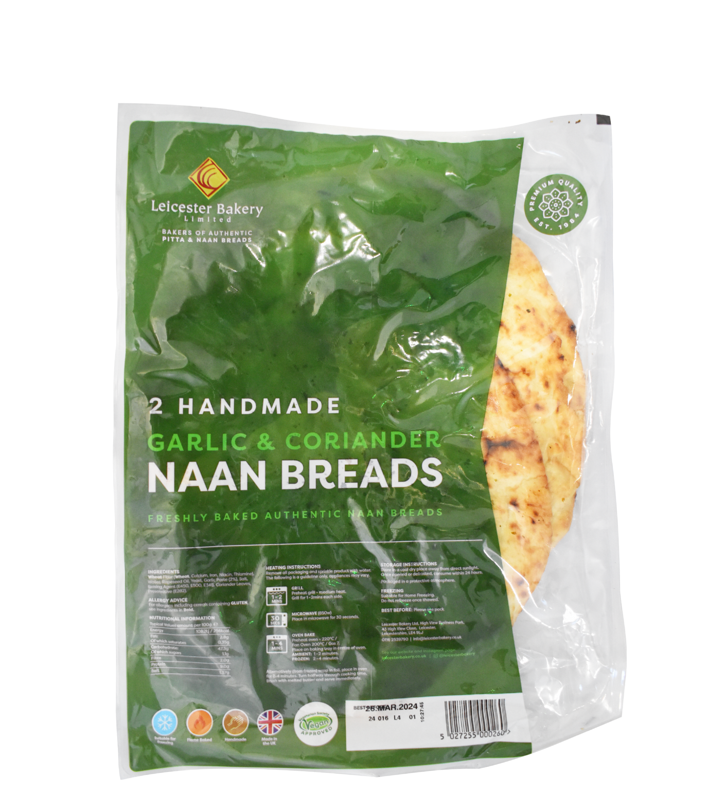 HAND MADE GARLIC CORIANDER NAAN 2PK (LEICESTER BAKERY)