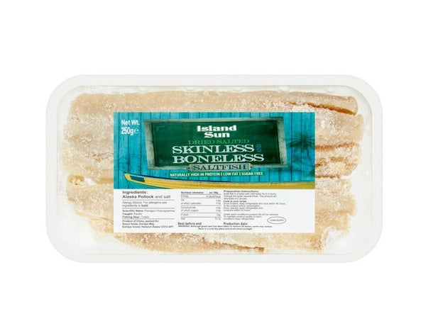 ISLAND SUN SALT FISH SKINLESS BONELESS 250G ISLAND SUN SALT FISH SKINLESS BONELESS 250G