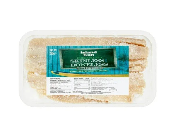 ISLAND SUN SALT FISH SKINLESS BONELESS 250G - Kashmir Watan Foodstores