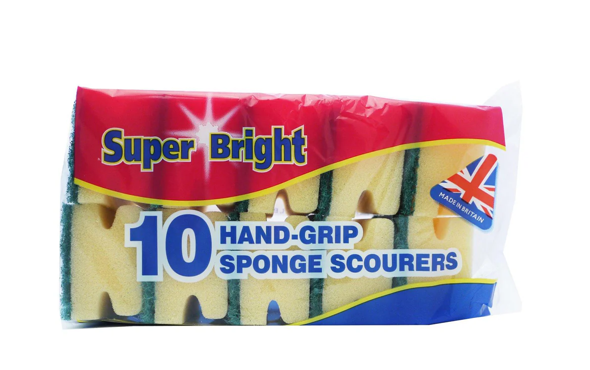 SUPER BRIGHT HAND GRIP SPONGE SCOURERS 10'S