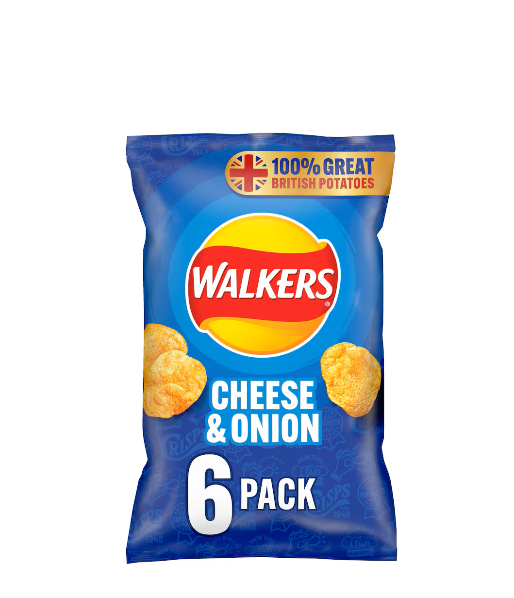 WALKERS CHEESE & ONION 6PK
