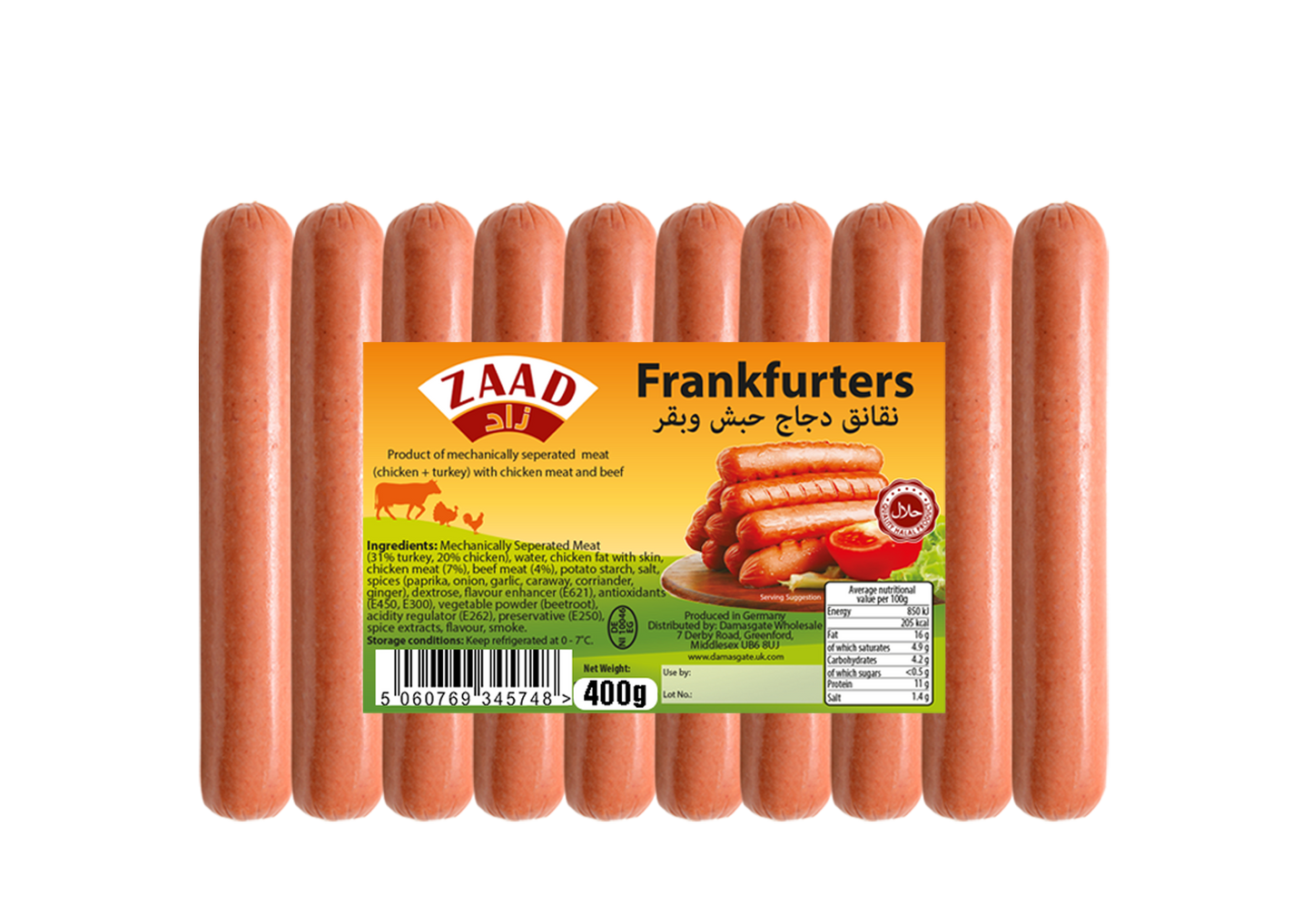 ZAAD BEEF FRANKFURTER 400G