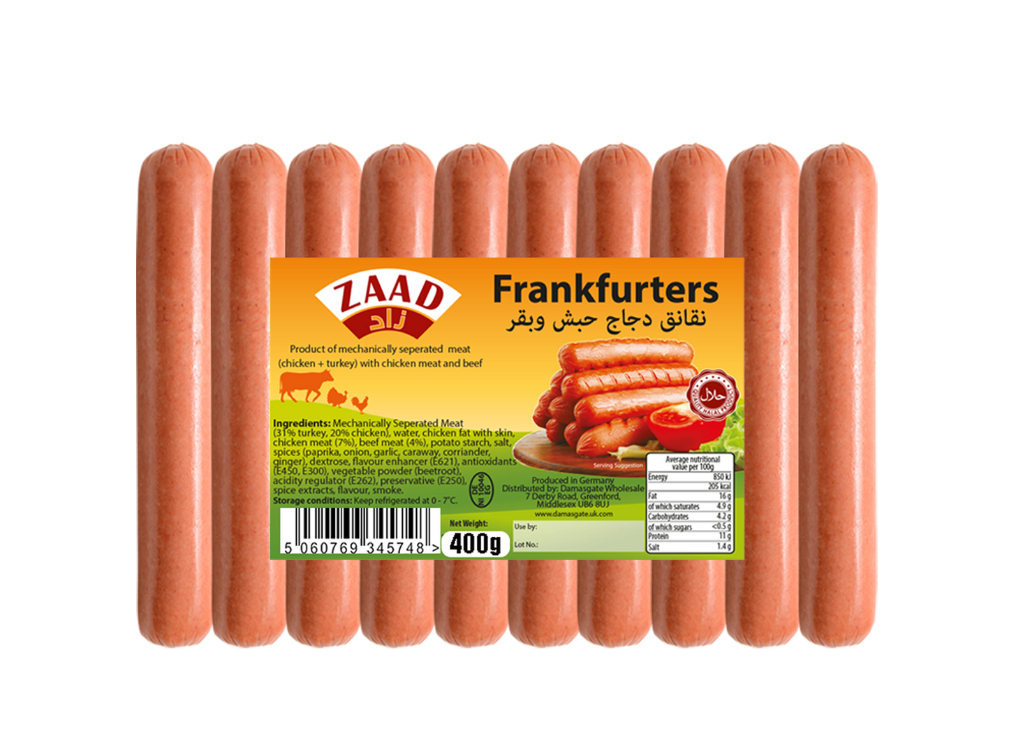 ZAAD FRANKFURTER 400G PM£2.19