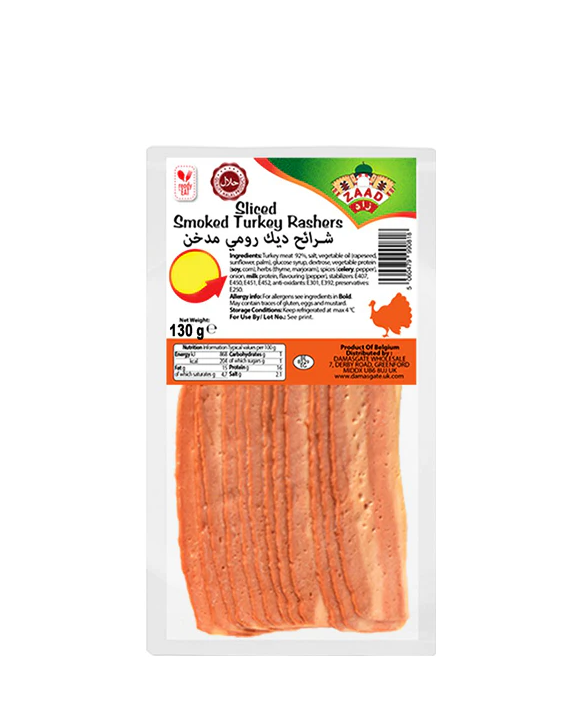 ZAAD SMOKED TURKEY RASHER 130G PM£2.99