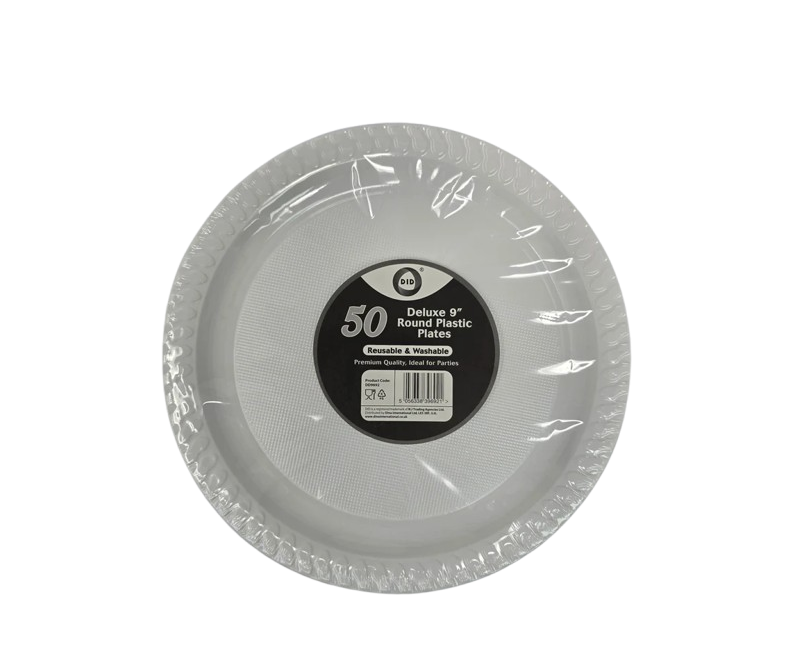 DID DELUXE 9" RND PLASTIC PLATES 50Pcs