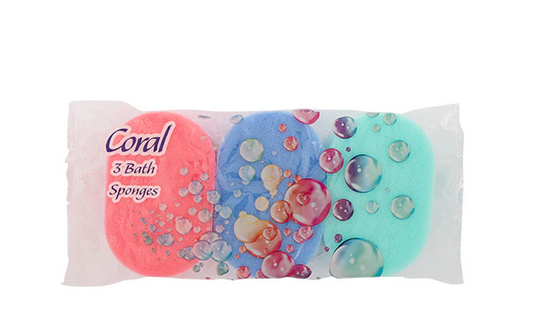 CORAL BATH SPONGE ASSORTED COLOUR 3PK