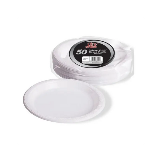 DID DELUXE 10" PLASTIC RESUABLE PLATES 50PK
