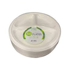 3 COMPARTMENT BIODEGRADABLE 10'' PLATES 50PK (ELITE )