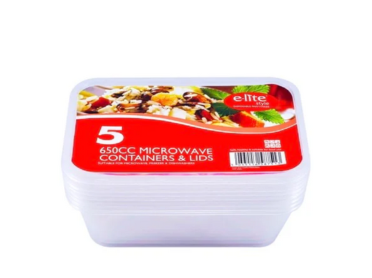 ELITE 650CC MICROWAVE CONTAINER & LIDS 5PCS