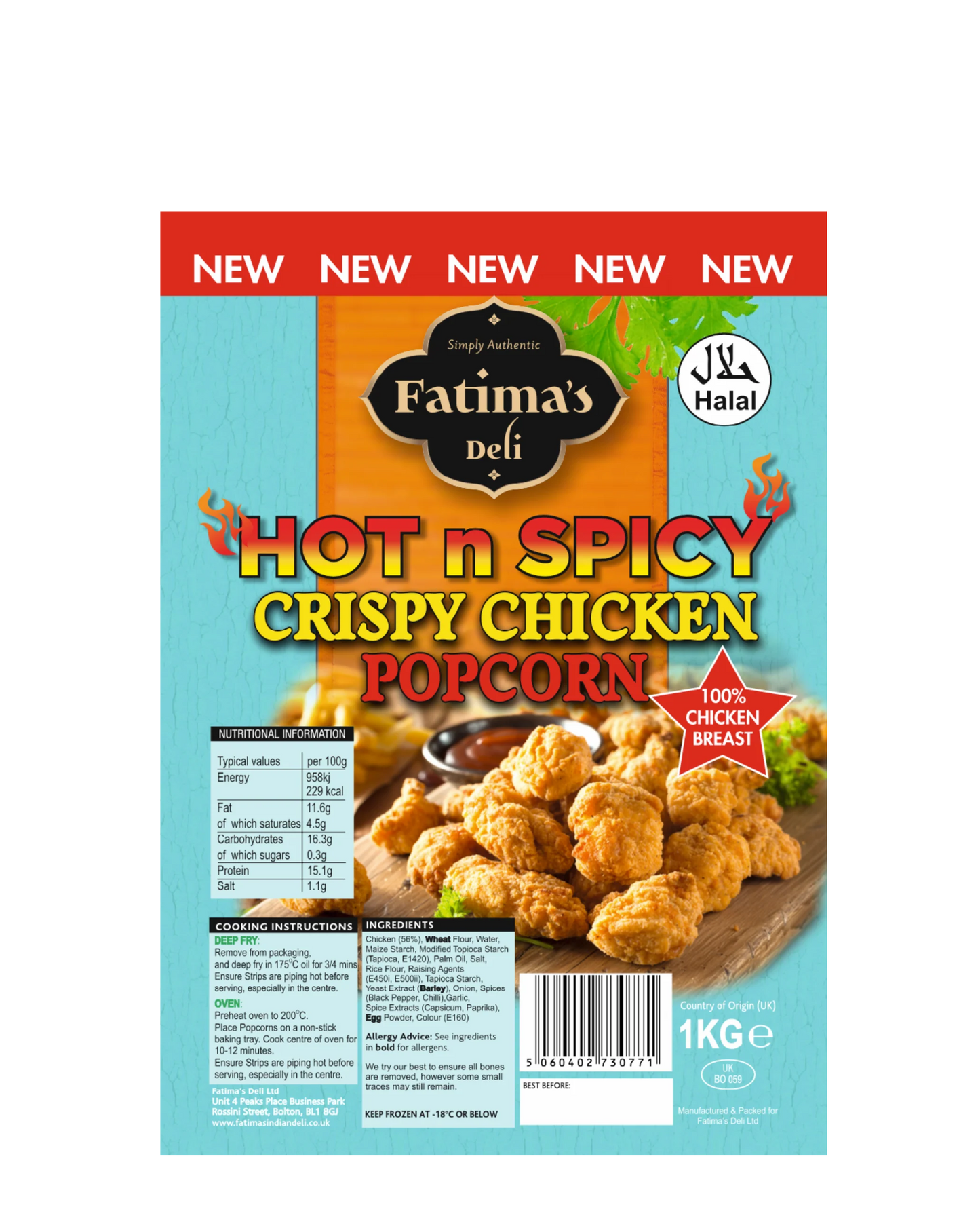 HOT & SPICY CRISPY CHICKEN POPCORN 1KG (FATIMA'S)
