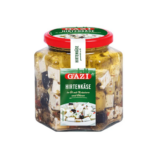 GAZI SALAD CHEESE IN OIL WITH HERB & OLIVES 375G