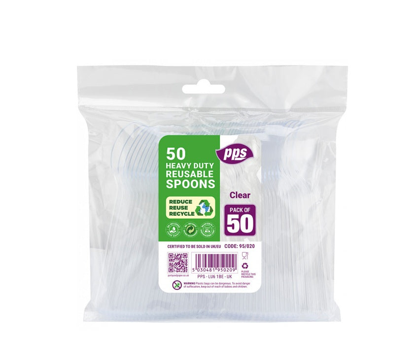 HEAVY DUTY CLEAR SPOONS 50pcs (PARTY PAPER & SOLUTION)