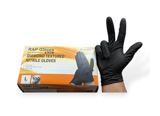 RAP GLOVES BLACK NITRILE LARGE 100PCS