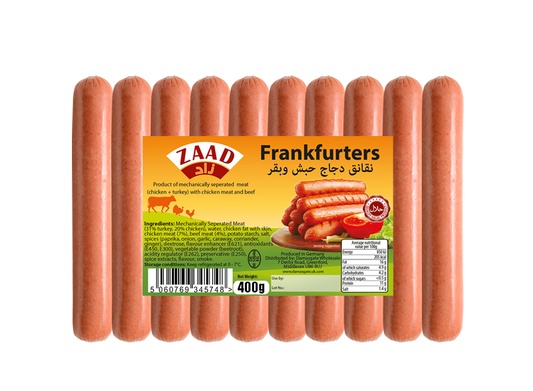 ZAAD  FRANKFURTER 400G PM£2.19