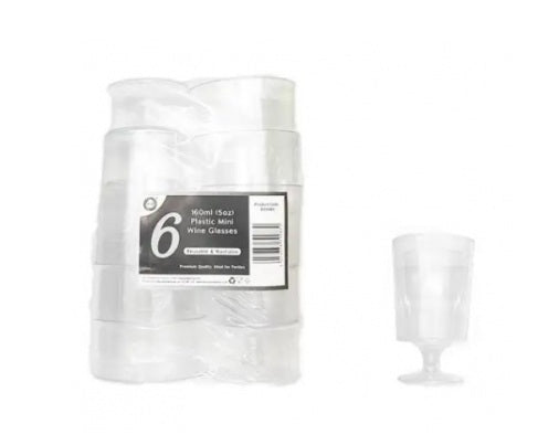 DID PLASTIC MINI WINE GLASSES 160ML-5OZ 6PK