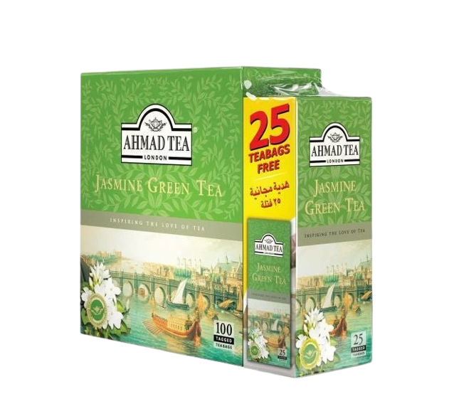 AHMED JASMINE GREEN TEA 100BAG+25 TEA BAG FREE