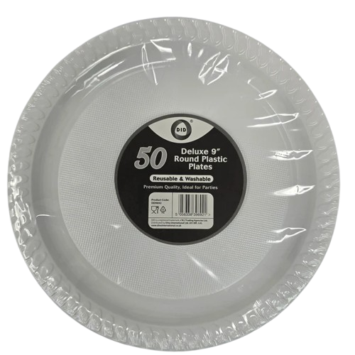 DID ROUND PLASTIC PLATES 9" 50PK